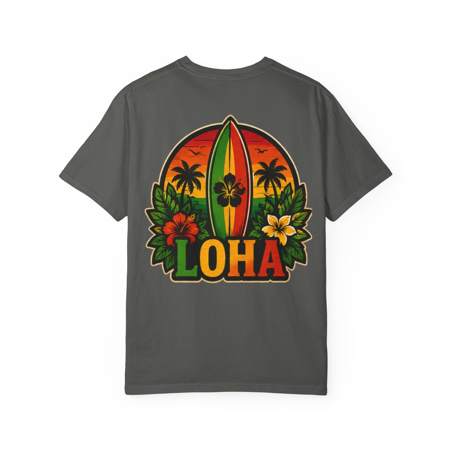 Loha Surf T-Shirt — Tropical Hibiscus Sunset Graphic