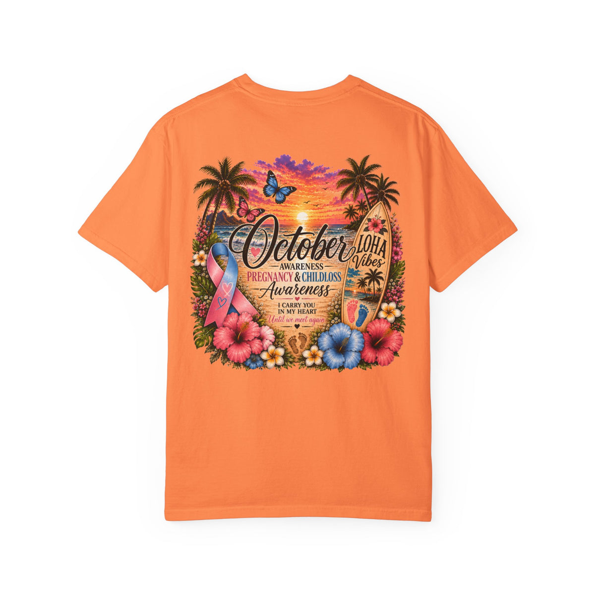"Mama" to an Angel in Heaven T-Shirt — October Pregnancy & Childloss Awareness Sunset Floral Backprint