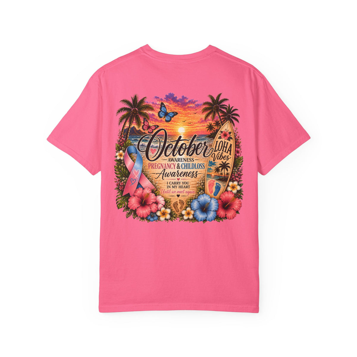 "Mama" to an Angel in Heaven T-Shirt — October Pregnancy & Childloss Awareness Sunset Floral Backprint