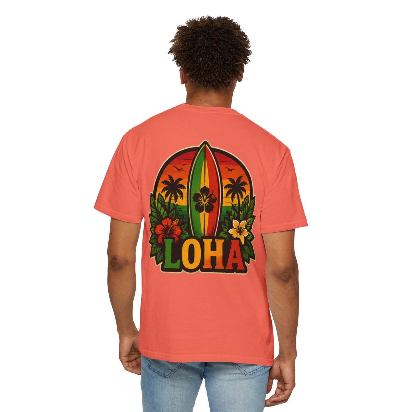 Loha Surf T-Shirt — Tropical Hibiscus Sunset Graphic