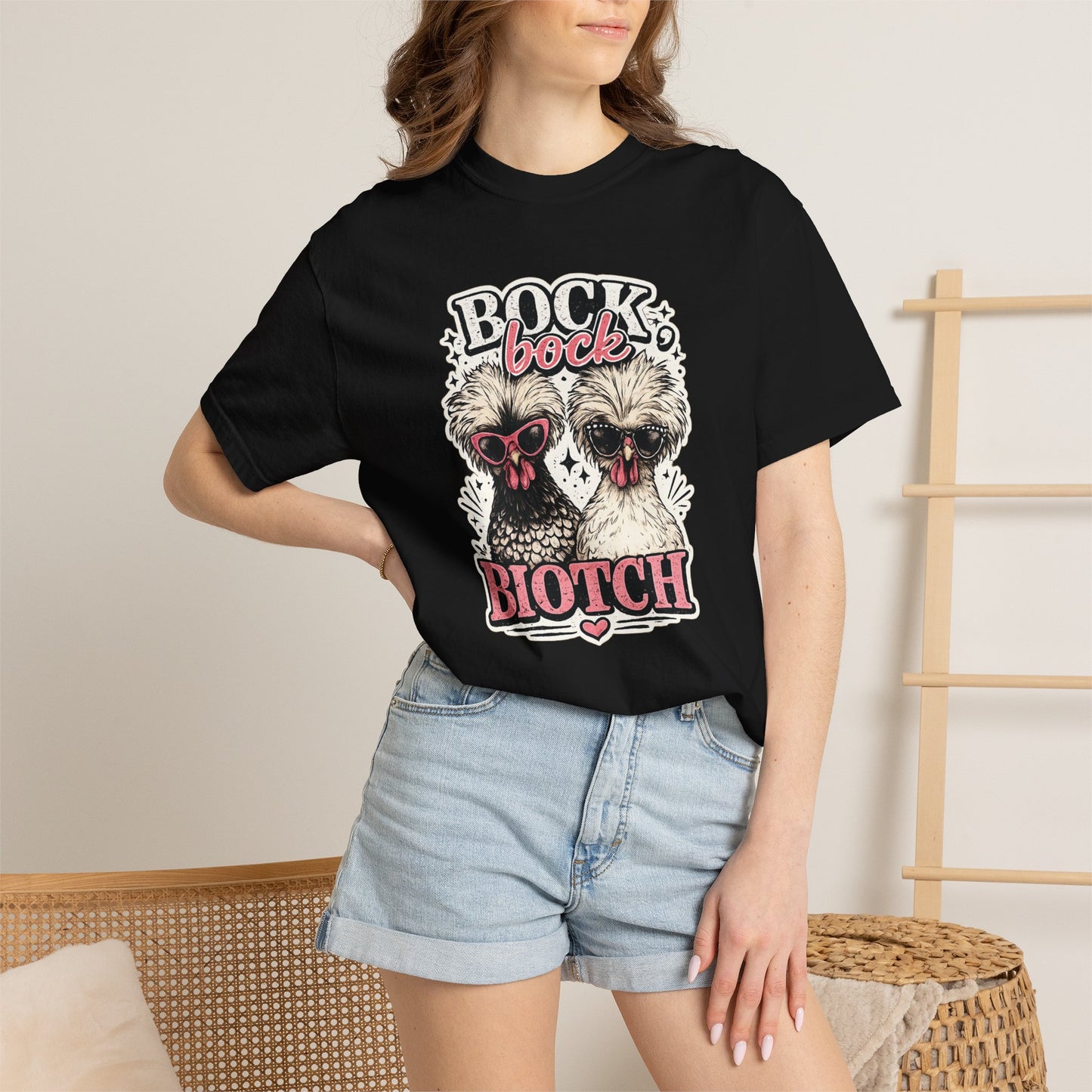 Bock Bock Biotch T-shirt | Silkie Chickens Illustration, Funny Poultry Graphic