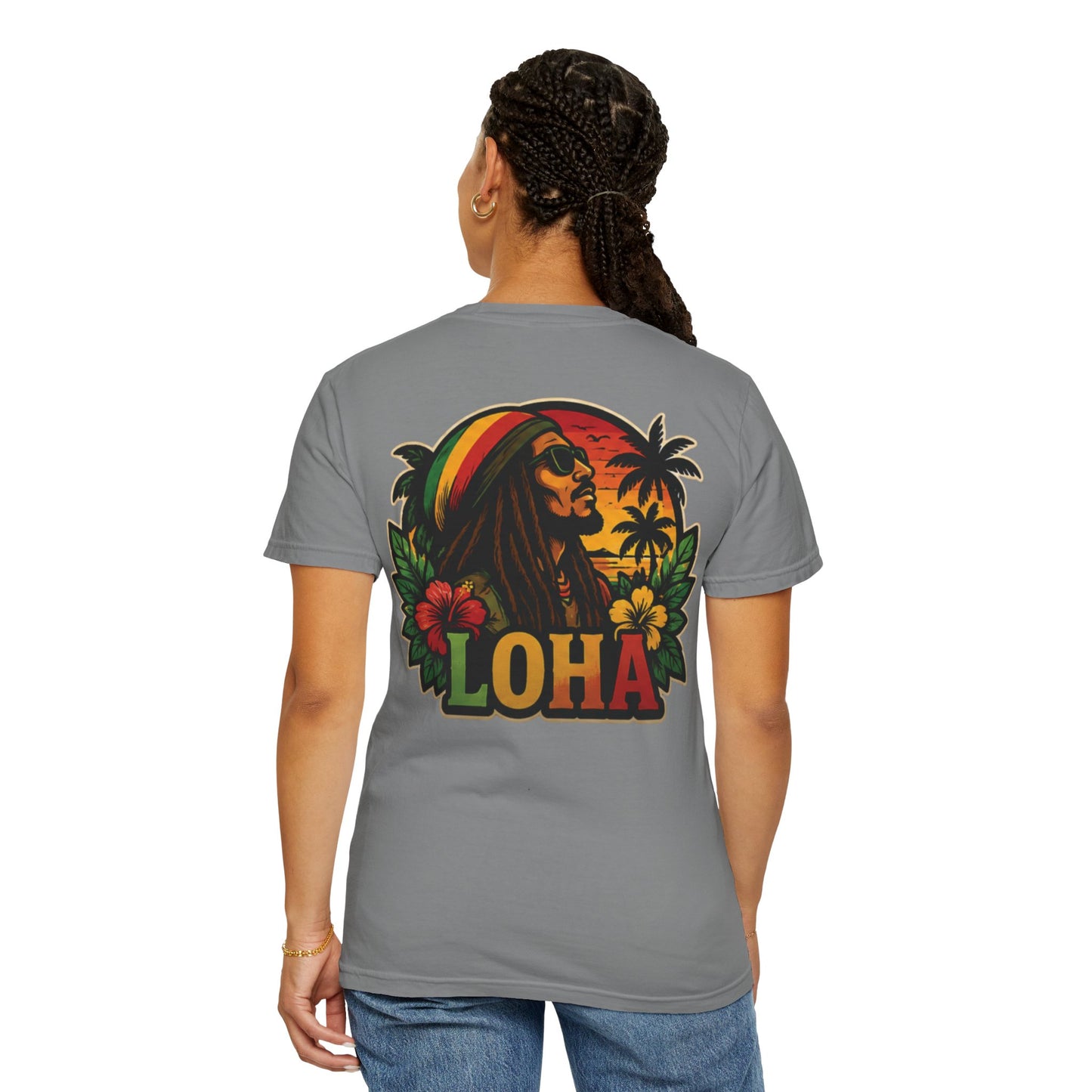 Rasta Aloha T-Shirt — "LOHA" Reggae Sunset Tee