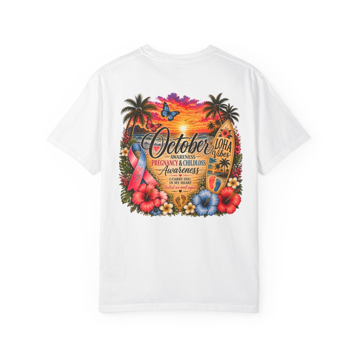 T-Shirt — October Pregnancy & Childloss Awareness Sunset Floral Backprint
