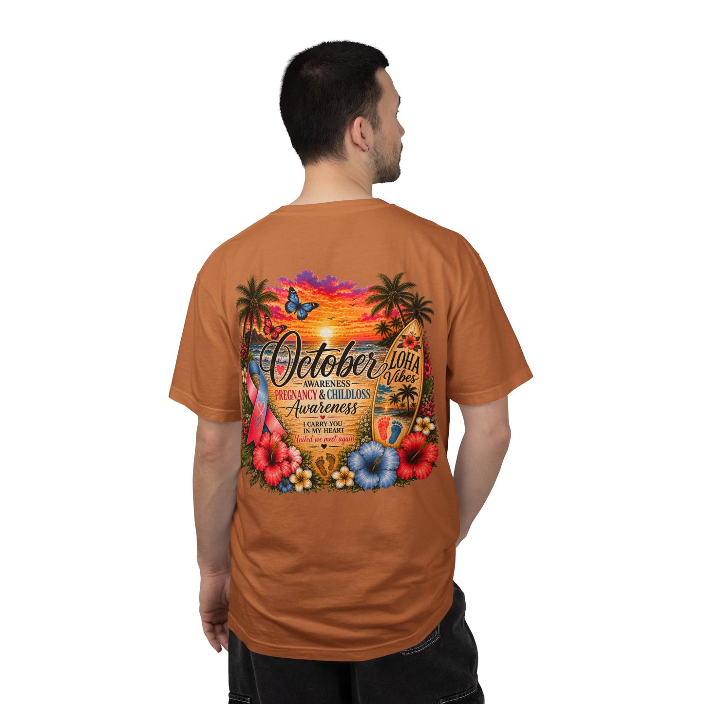 T-Shirt — October Pregnancy & Childloss Awareness Sunset Floral Backprint