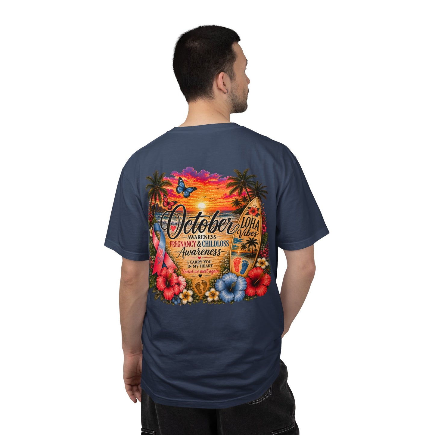 T-Shirt — October Pregnancy & Childloss Awareness Sunset Floral Backprint