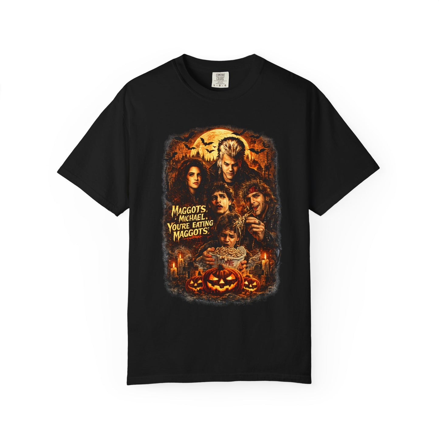 Halloween Horror Movie Collage T-Shirt — "Maggots" Retro Pumpkin Graphic
