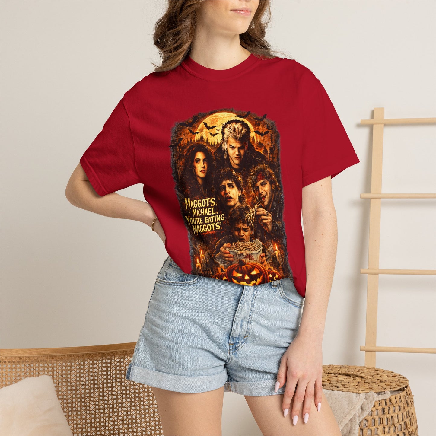 Halloween Horror Movie Collage T-Shirt — "Maggots" Retro Pumpkin Graphic
