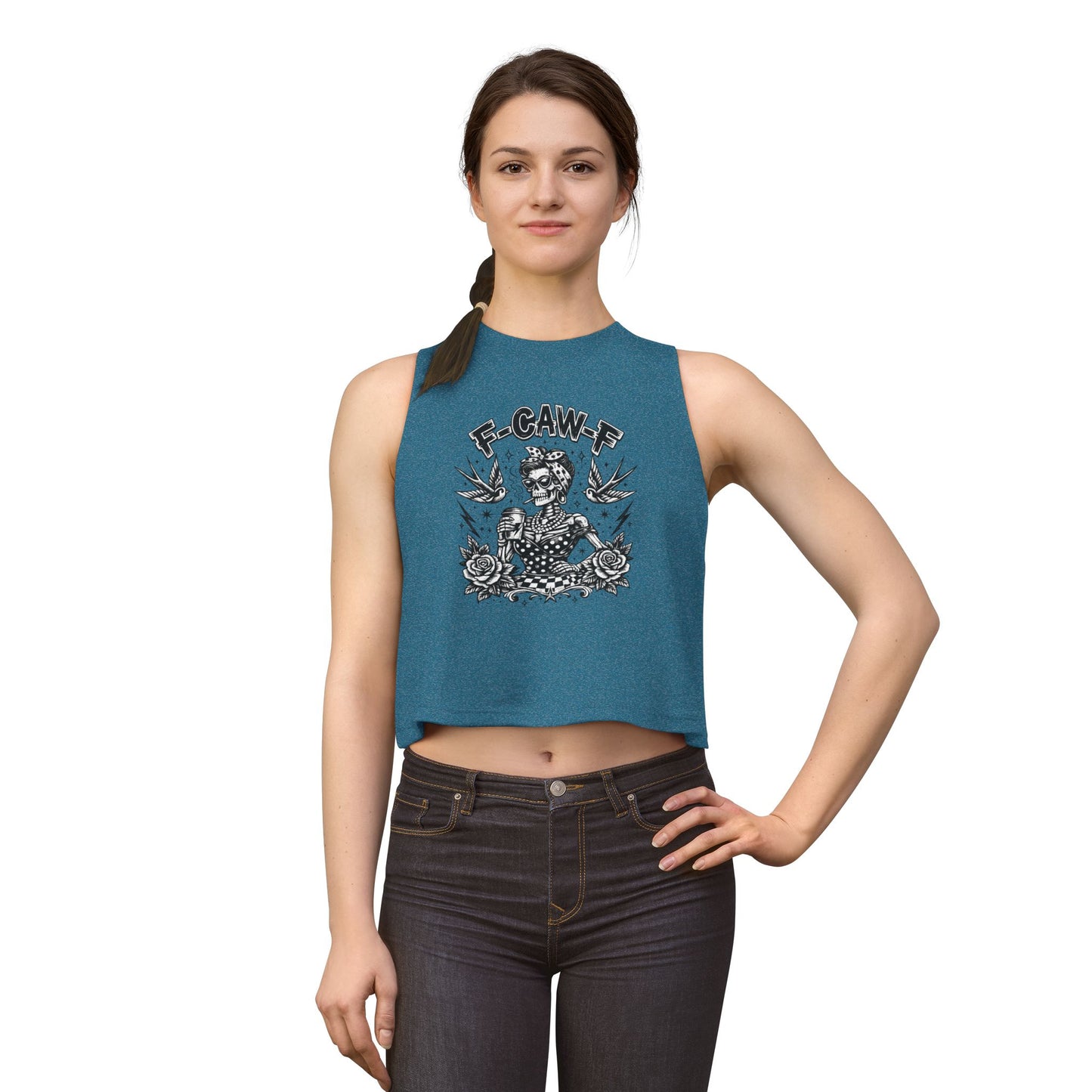 Women's Crop Top — Rockabilly Skeleton 'F-GAW-F' Graphic Tank