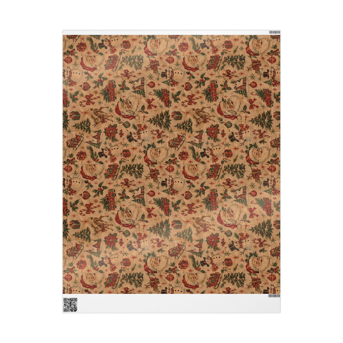 Vintage Christmas Wrapping Paper Roll — Rustic Snowman & Holiday Motifs