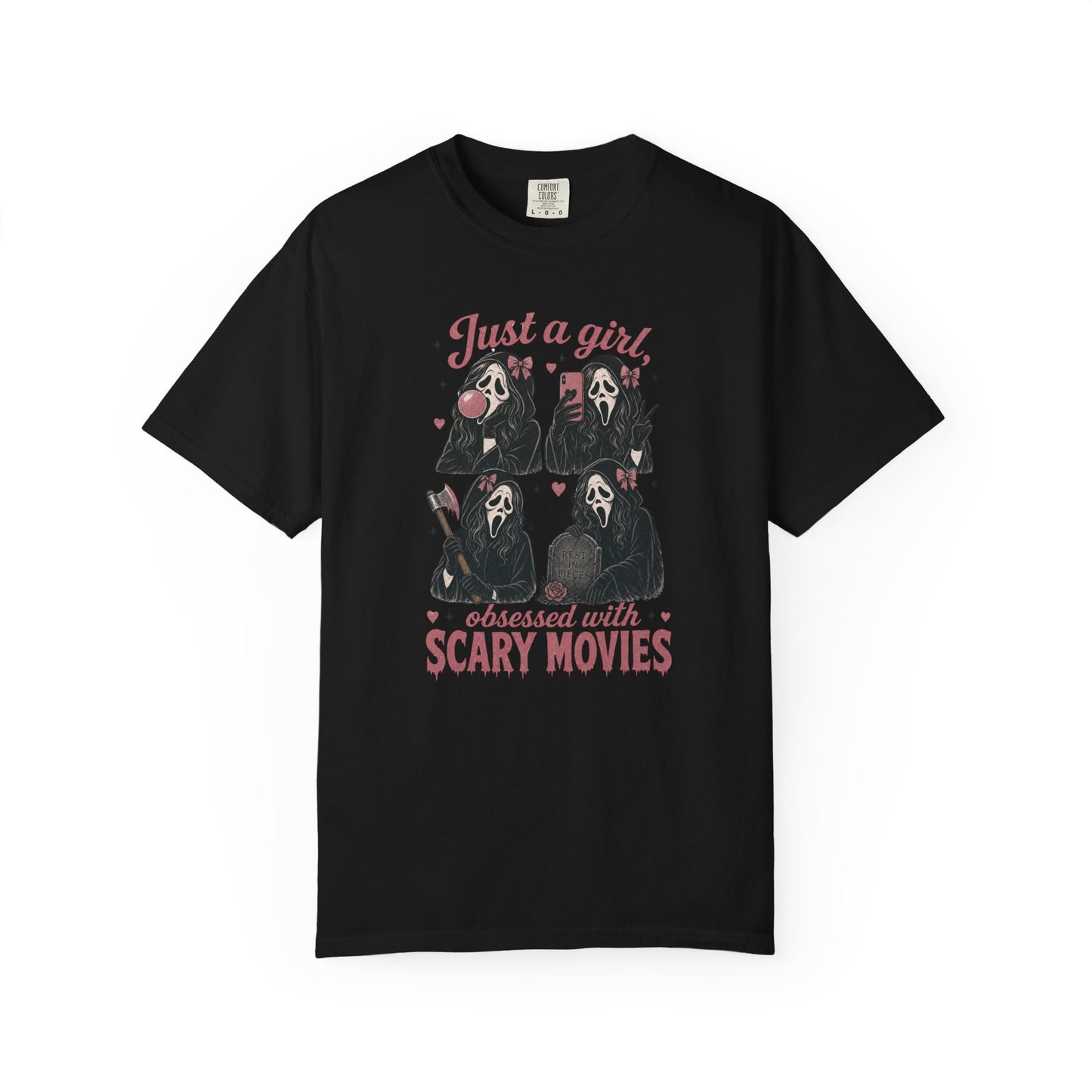 Just a Girl Obsessed with Scary Movies T-Shirt | Horror Mask Design