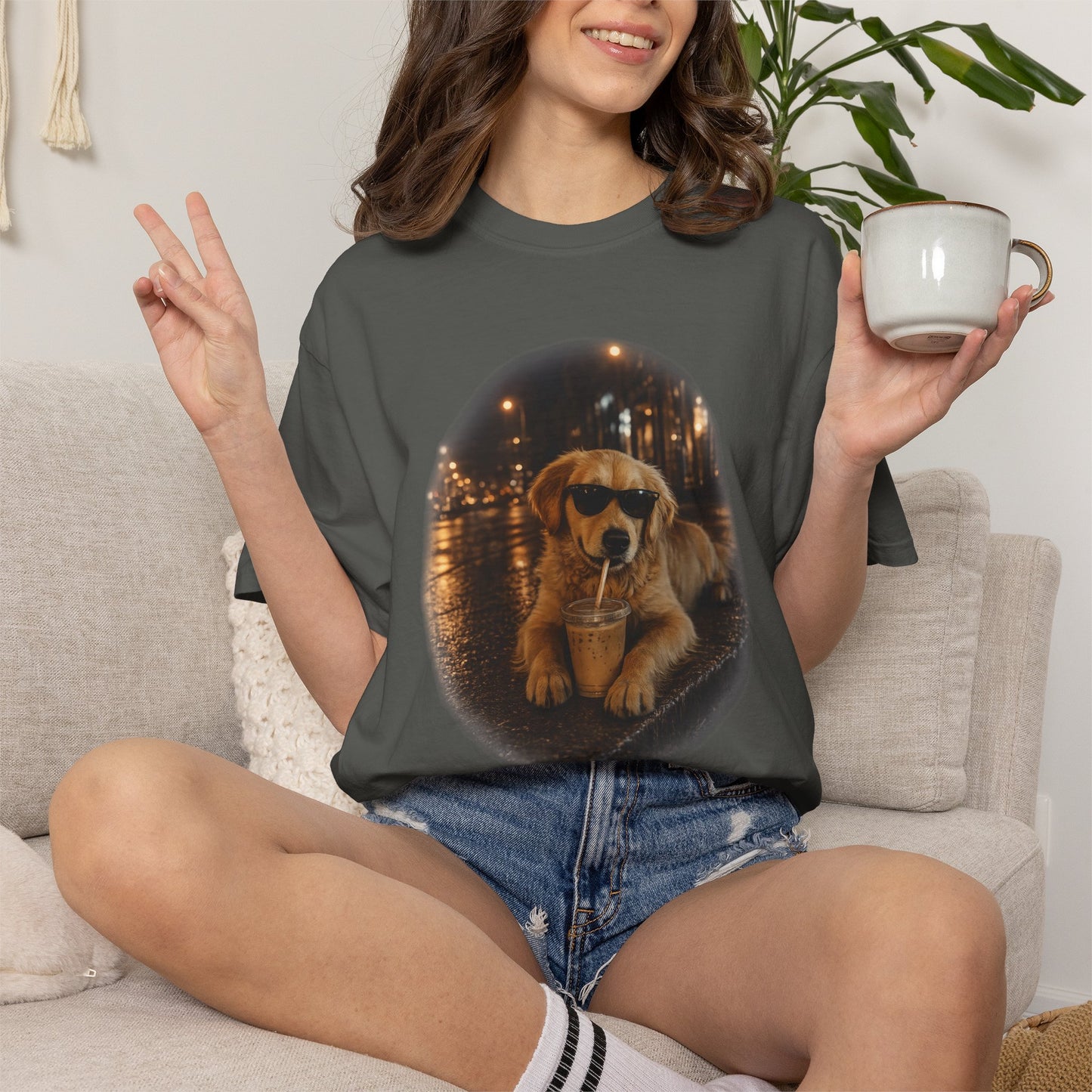 Dog with Sunglasses T-Shirt — Cool Golden Retriever Night Scene Tee