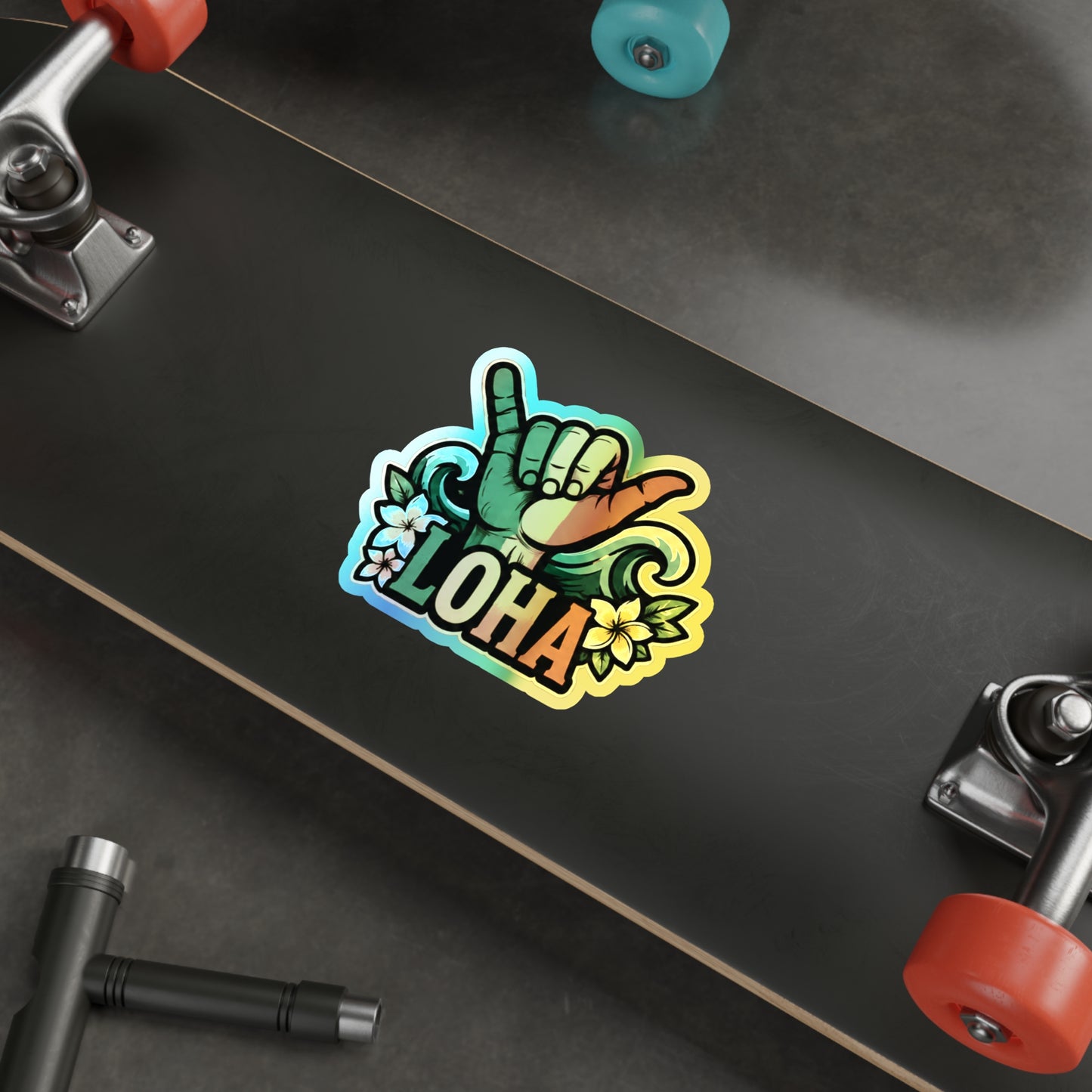 Holographic "Loha" Shaka Sticker — Die-Cut Surf Vibe