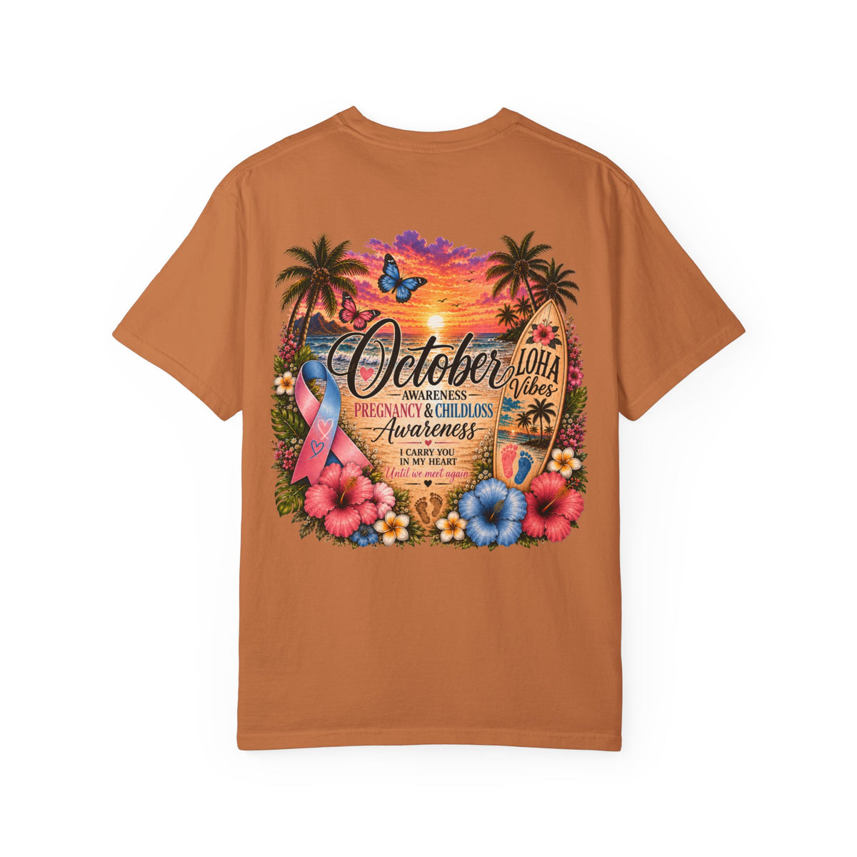 October Child & Pregnancy Awareness T-Shirt — Hawaiian Sunset Awareness Tee
