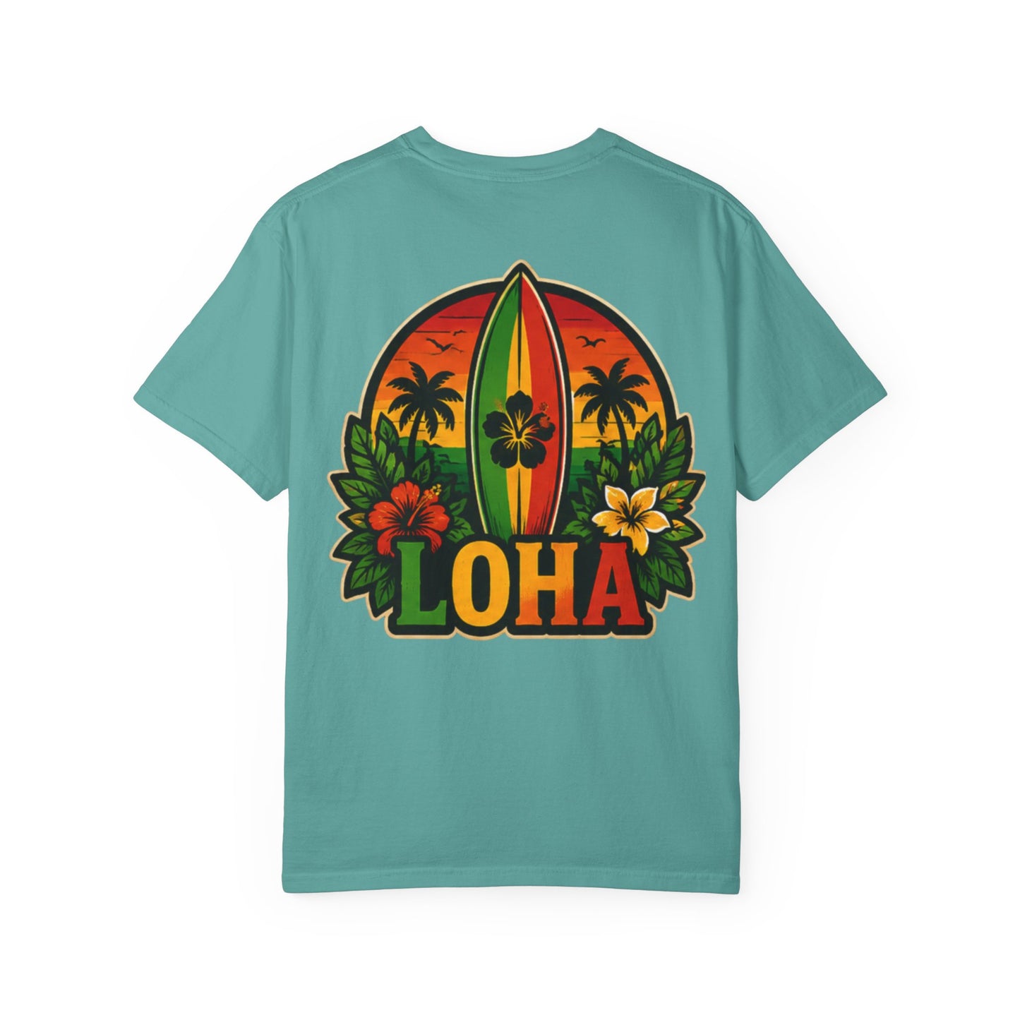 Loha Surf T-Shirt — Tropical Hibiscus Sunset Graphic