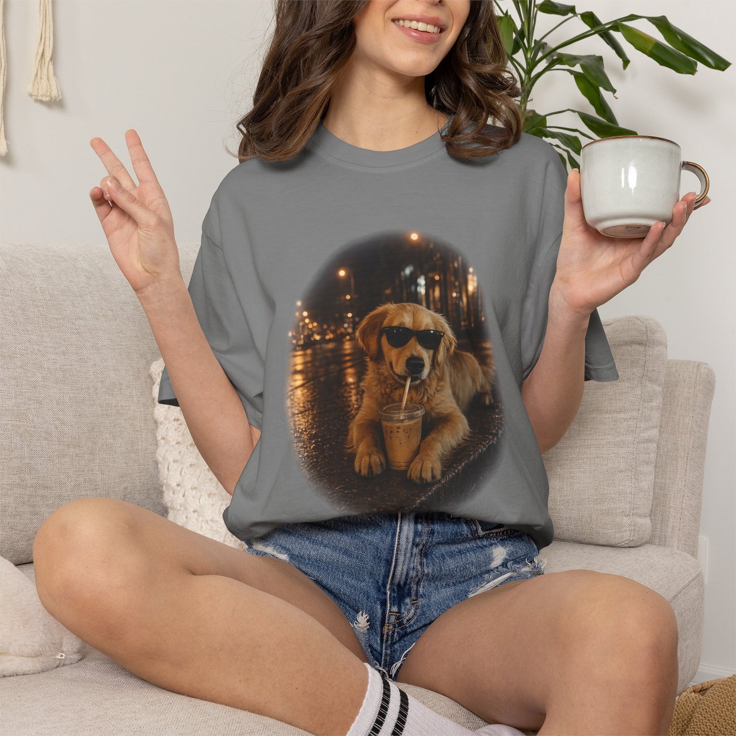 Dog with Sunglasses T-Shirt — Cool Golden Retriever Night Scene Tee