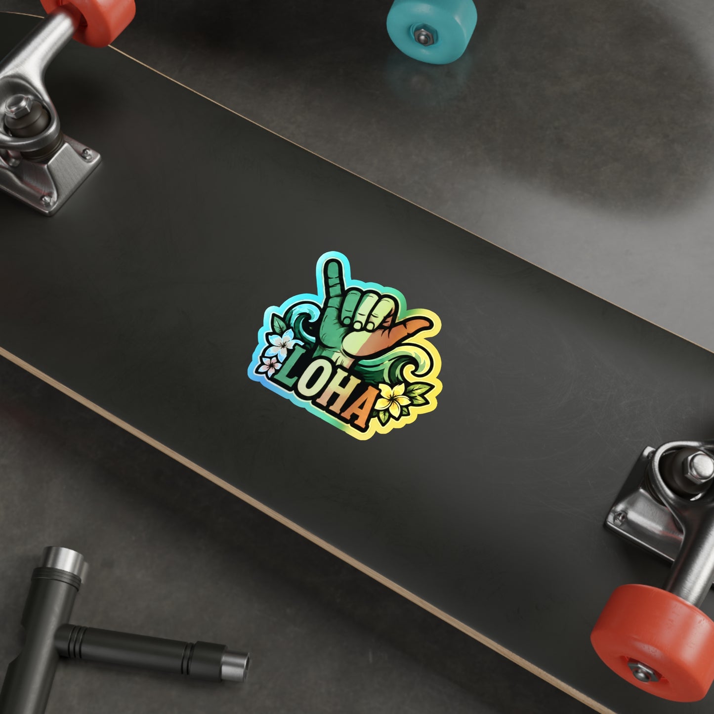 Holographic "Loha" Shaka Sticker — Die-Cut Surf Vibe