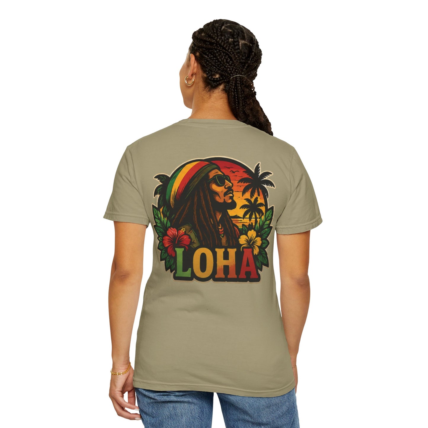 Rasta Aloha T-Shirt — "LOHA" Reggae Sunset Tee
