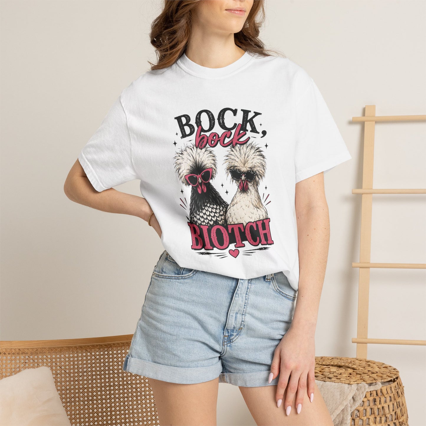 Bock Bock Biotch T-shirt | Silkie Chickens Illustration, Funny Poultry Graphic