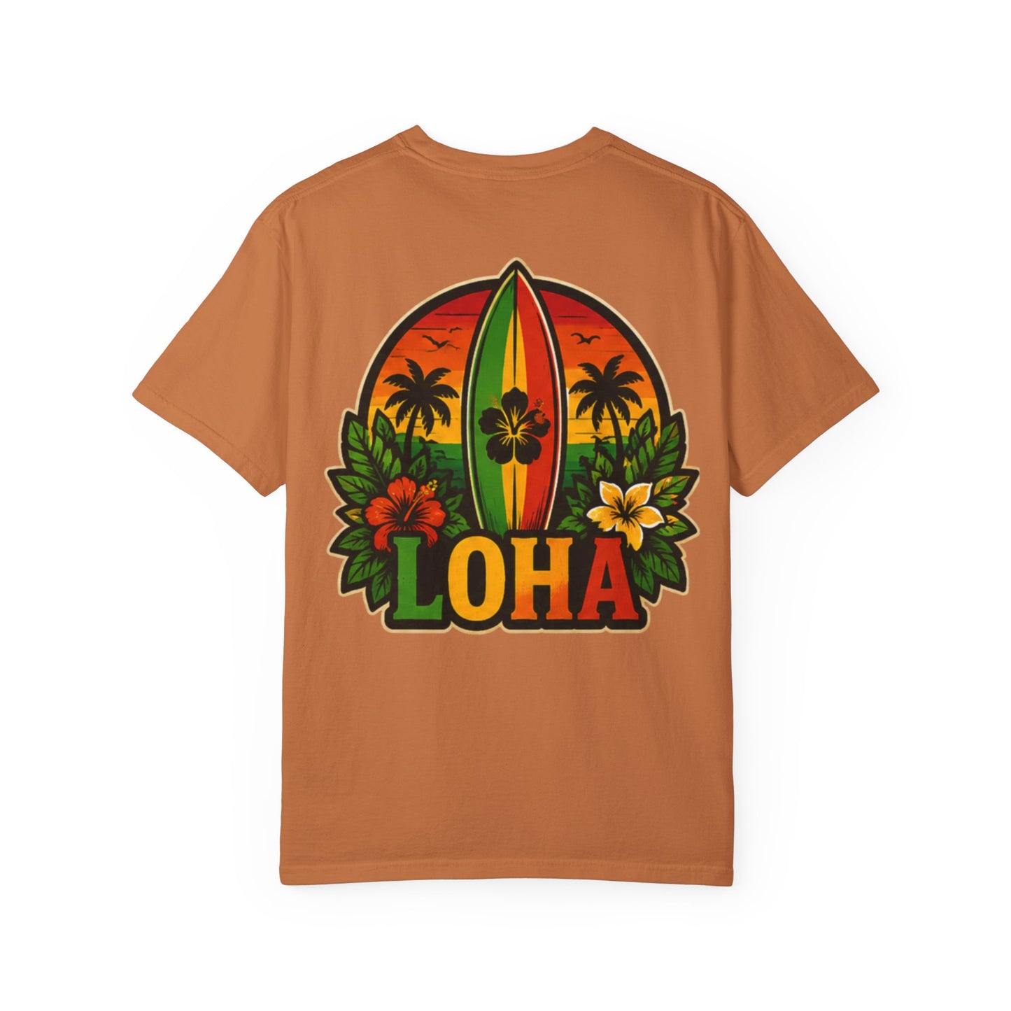 Loha Surf T-Shirt — Tropical Hibiscus Sunset Graphic