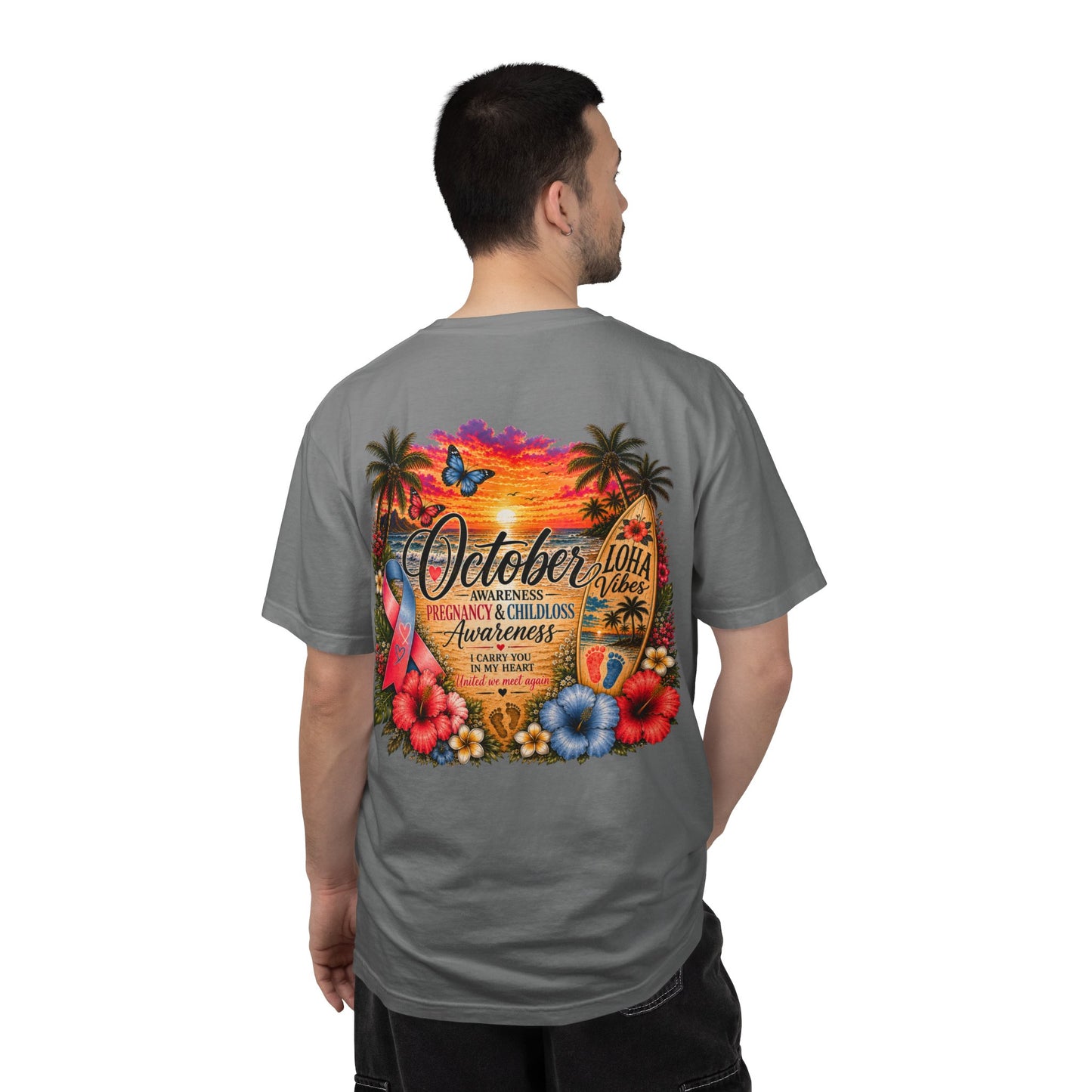T-Shirt — October Pregnancy & Childloss Awareness Sunset Floral Backprint
