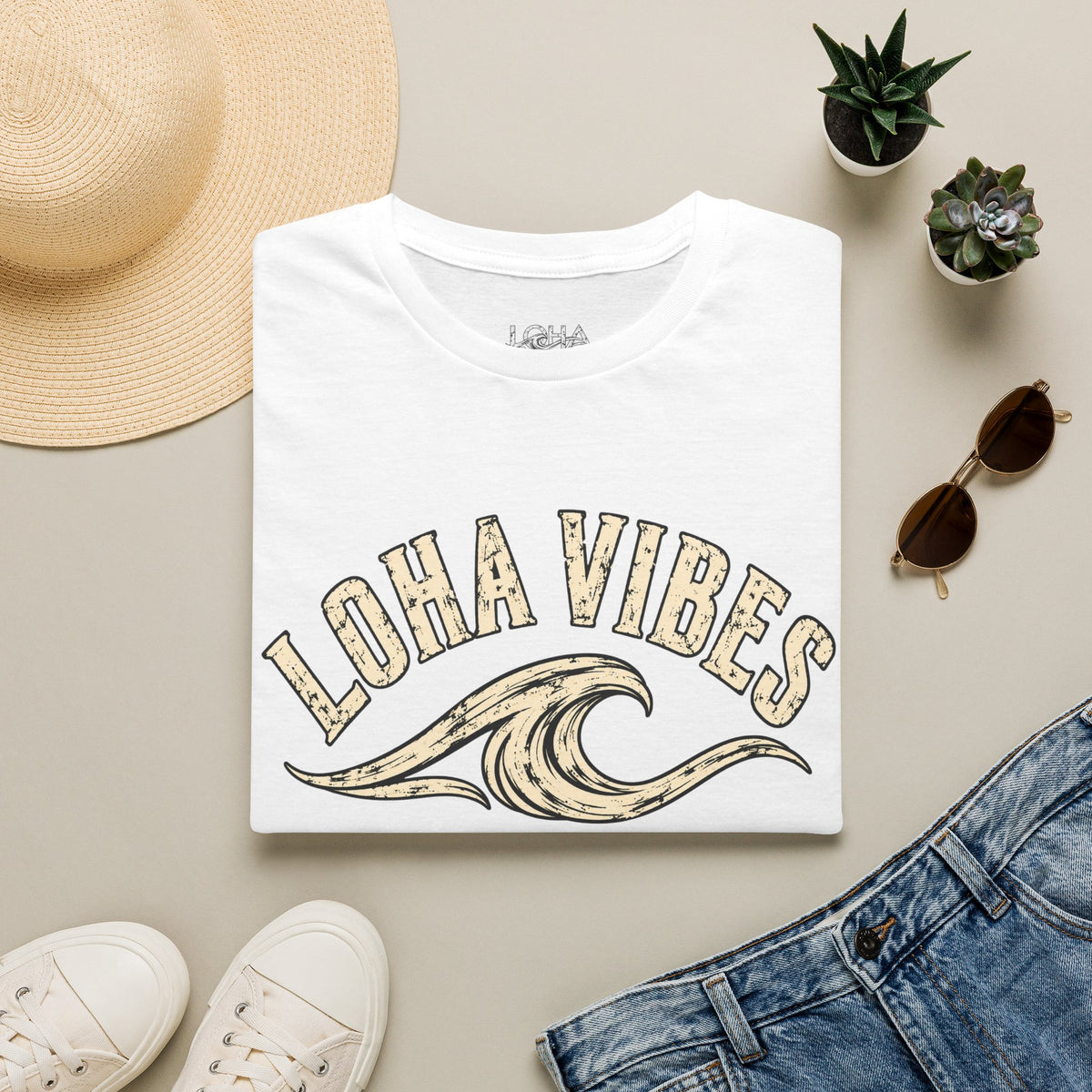 LOHA VIBES Signature Wave Graphic Tee – Coastal Lifestyle T-Shirt
