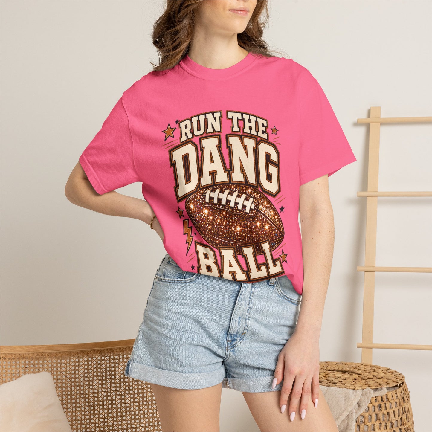 Run the Dang Ball Football T-Shirt — Retro Glitter Football Graphic Tee