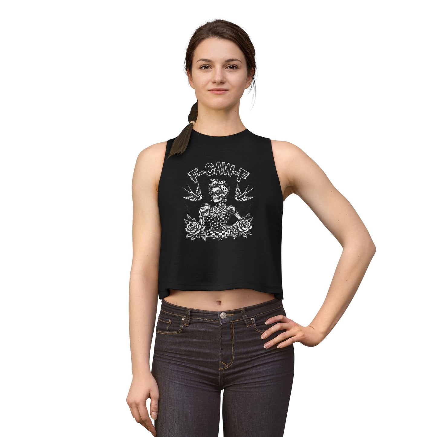 Women's Crop Top — Rockabilly Skeleton 'F-GAW-F' Graphic Tank