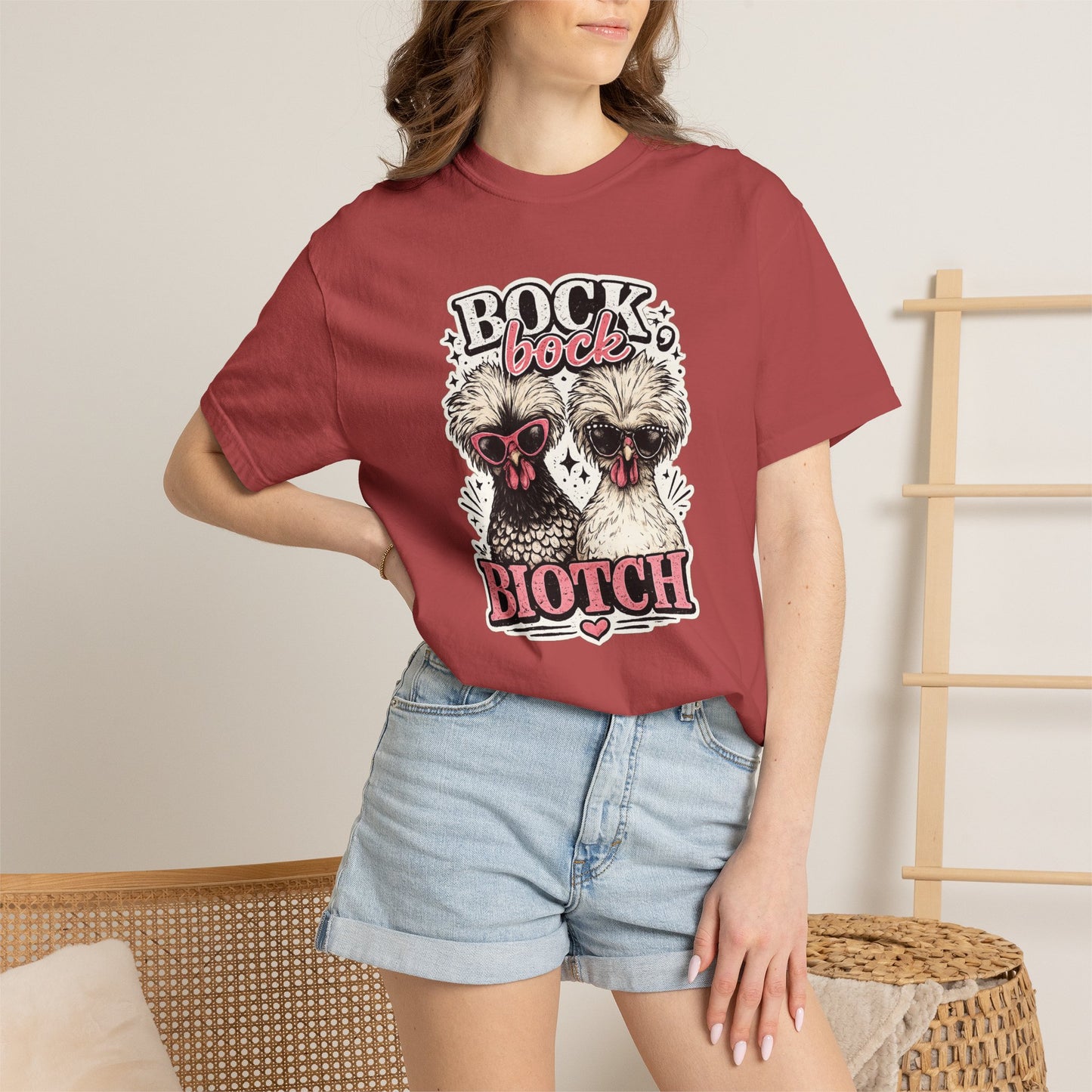 Bock Bock Biotch T-shirt | Silkie Chickens Illustration, Funny Poultry Graphic