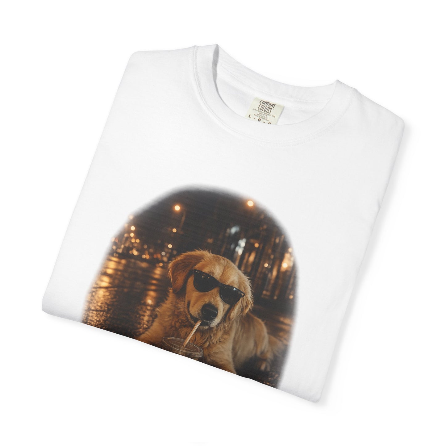 Dog with Sunglasses T-Shirt — Cool Golden Retriever Night Scene Tee