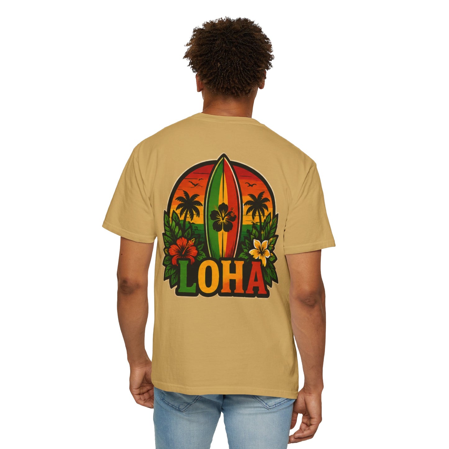 Loha Surf T-Shirt — Tropical Hibiscus Sunset Graphic