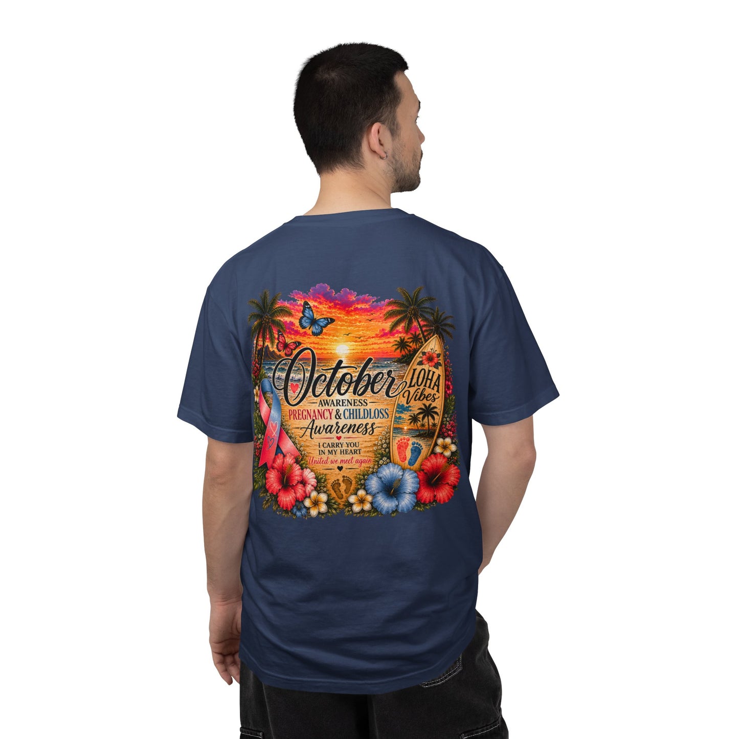 T-Shirt — October Pregnancy & Childloss Awareness Sunset Floral Backprint