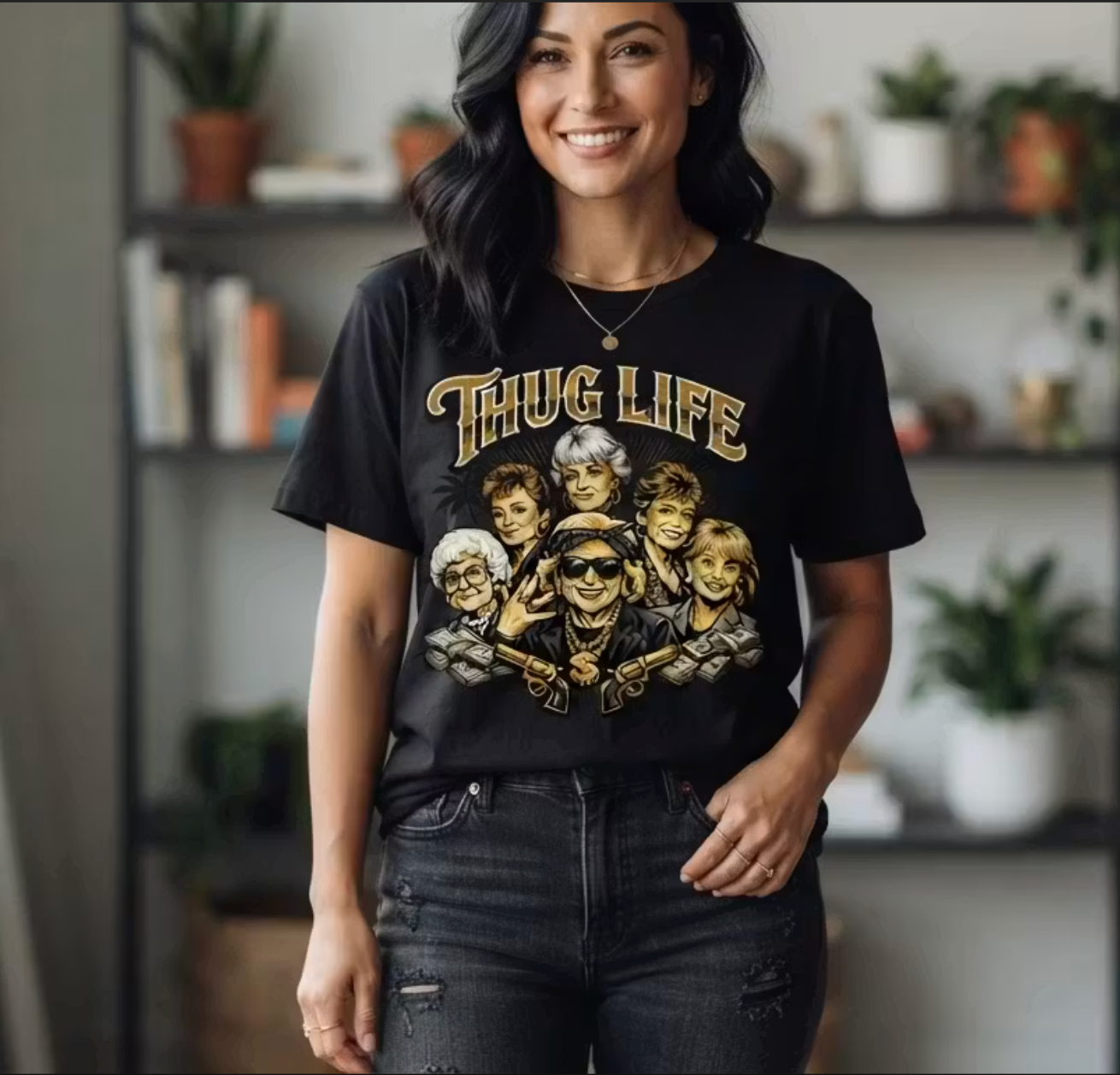 T H U G Golden Dolly Grandma Portrait T-Shirt | Retro TV Comedy Crew Tee