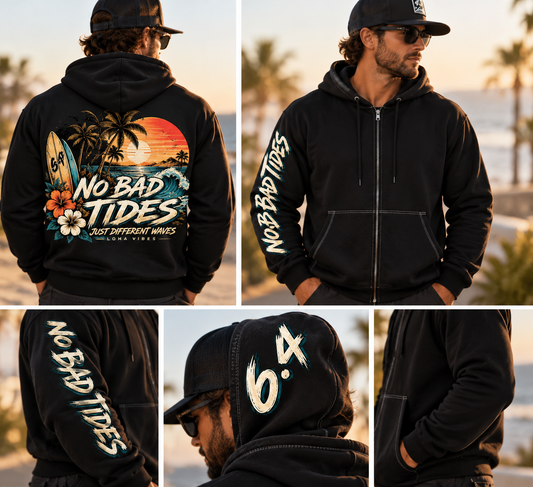 NO BAD TIDES - LOHA VIBES Zip Hoodie