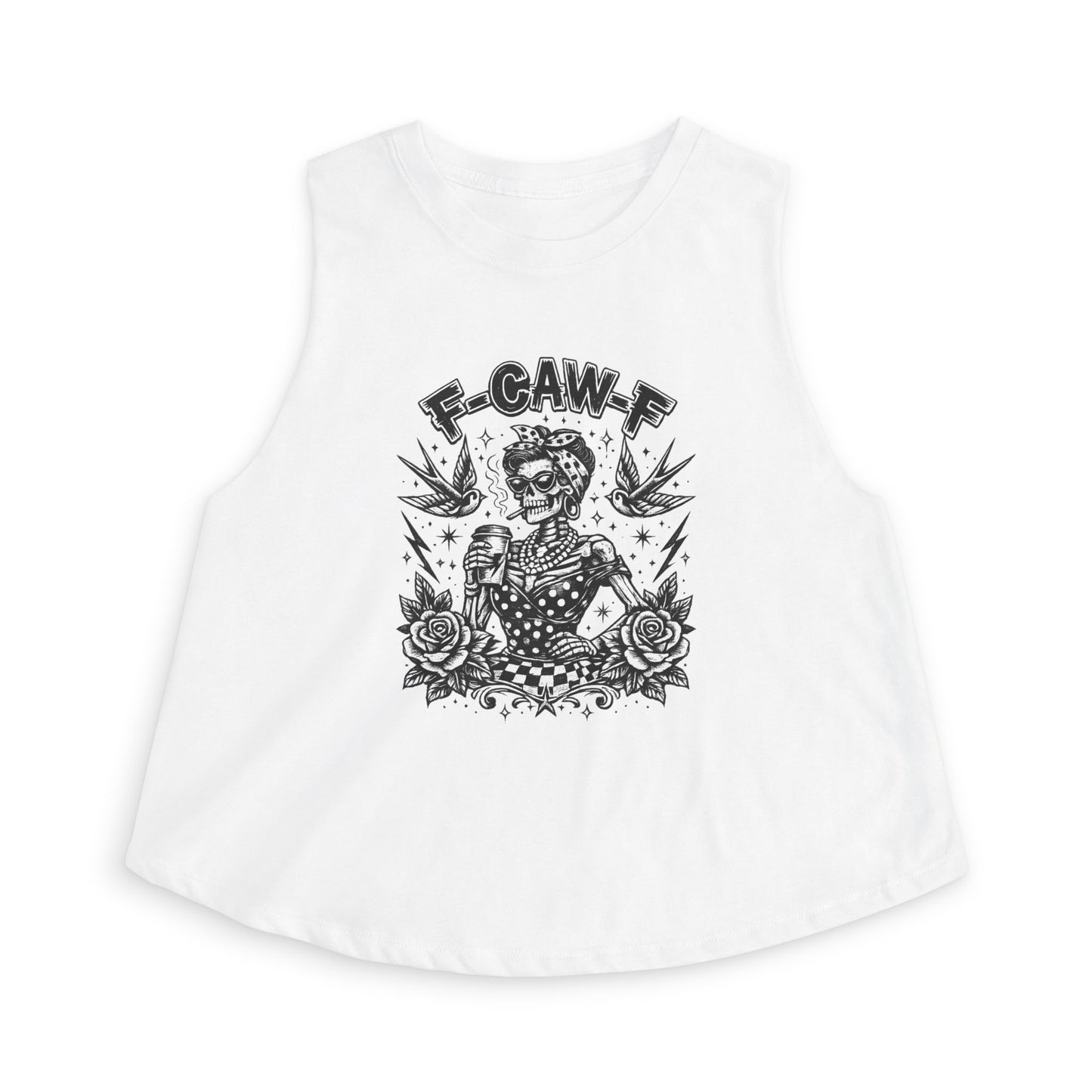 Women's Crop Top — Rockabilly Skeleton 'F-GAW-F' Graphic Tank