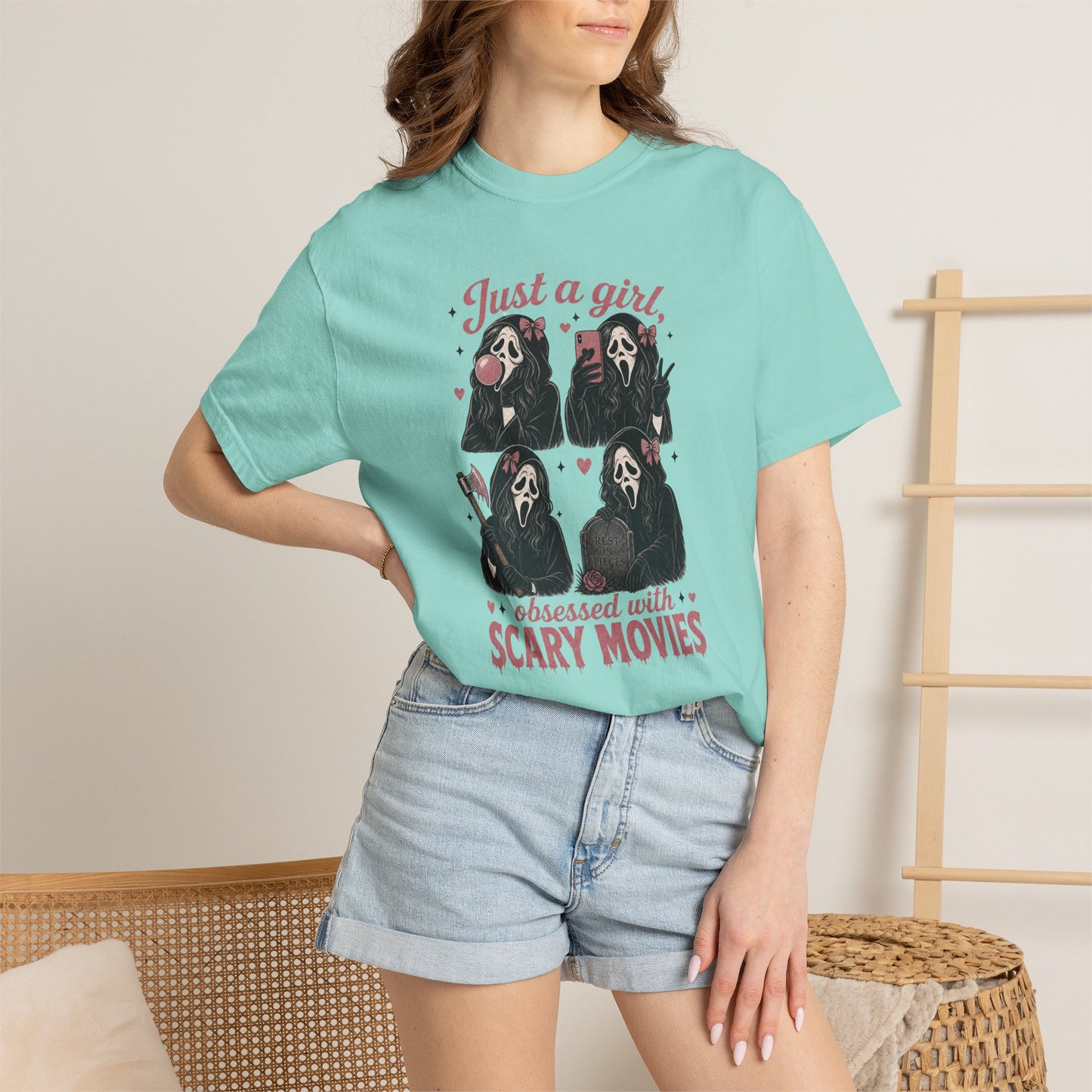 Just a Girl Obsessed with Scary Movies T-Shirt | Horror Mask Design