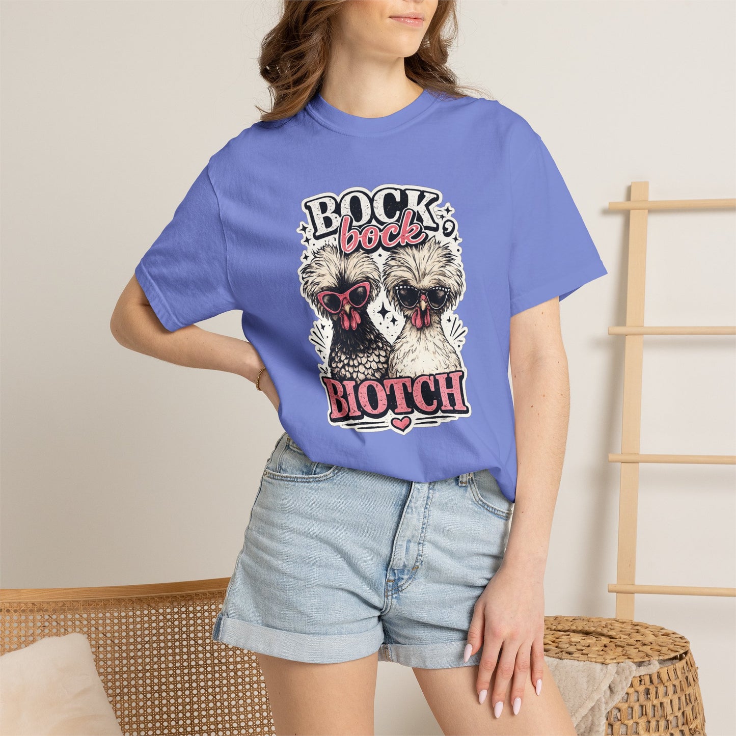 Bock Bock Biotch T-shirt | Silkie Chickens Illustration, Funny Poultry Graphic