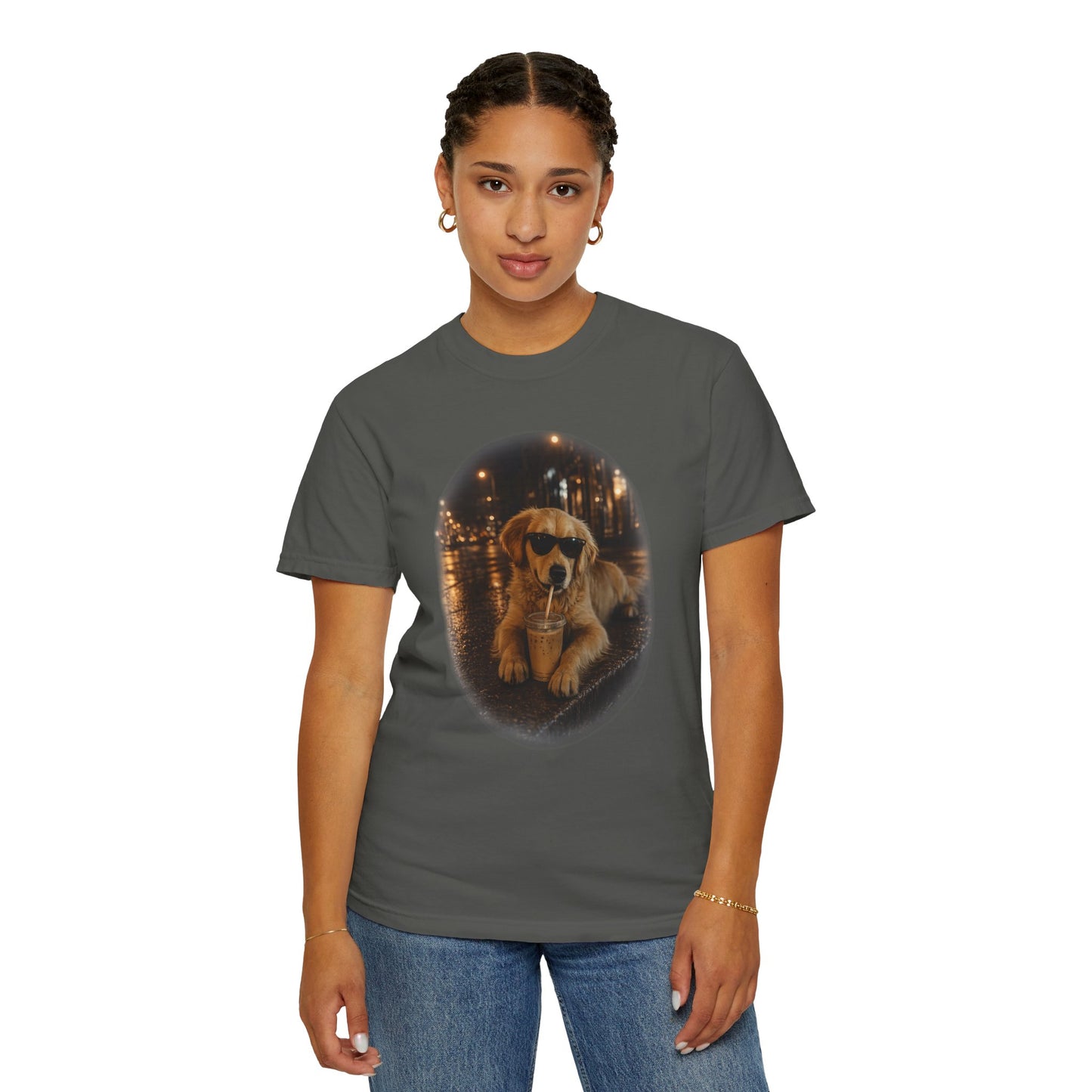 Dog with Sunglasses T-Shirt — Cool Golden Retriever Night Scene Tee