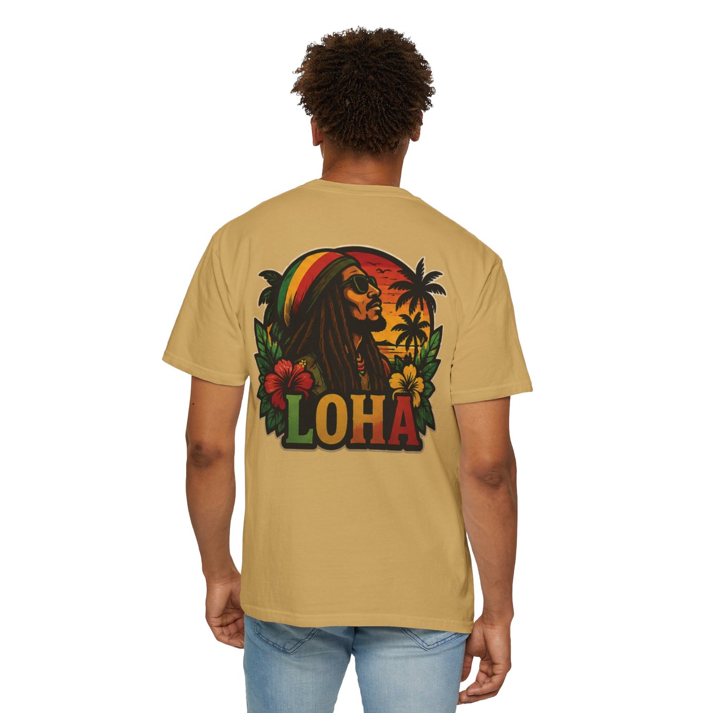 Rasta Aloha T-Shirt — "LOHA" Reggae Sunset Tee