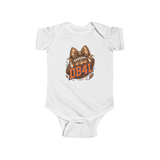 Infant Football Bow Bodysuit – "QB4L" Cute Baby Onesie for Game Day