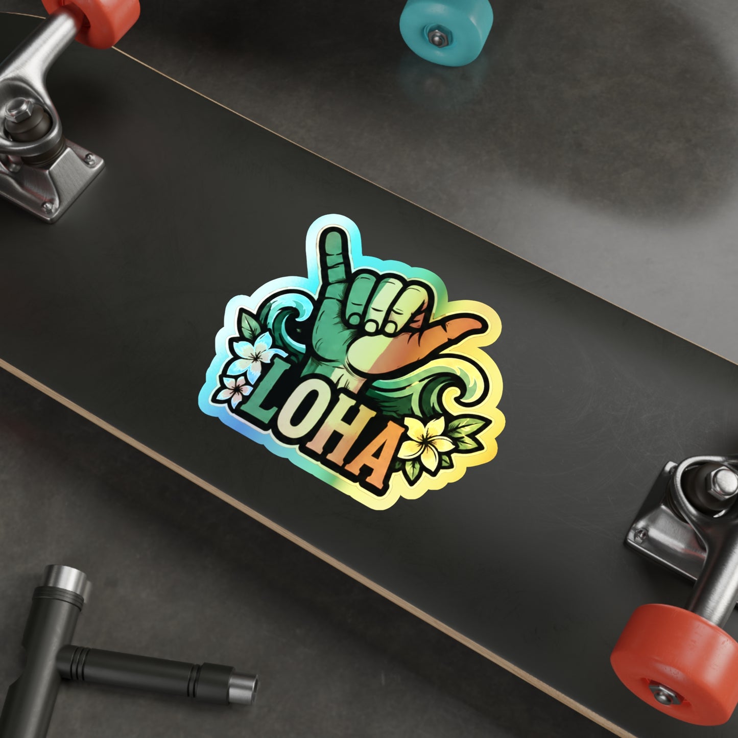 Holographic "Loha" Shaka Sticker — Die-Cut Surf Vibe