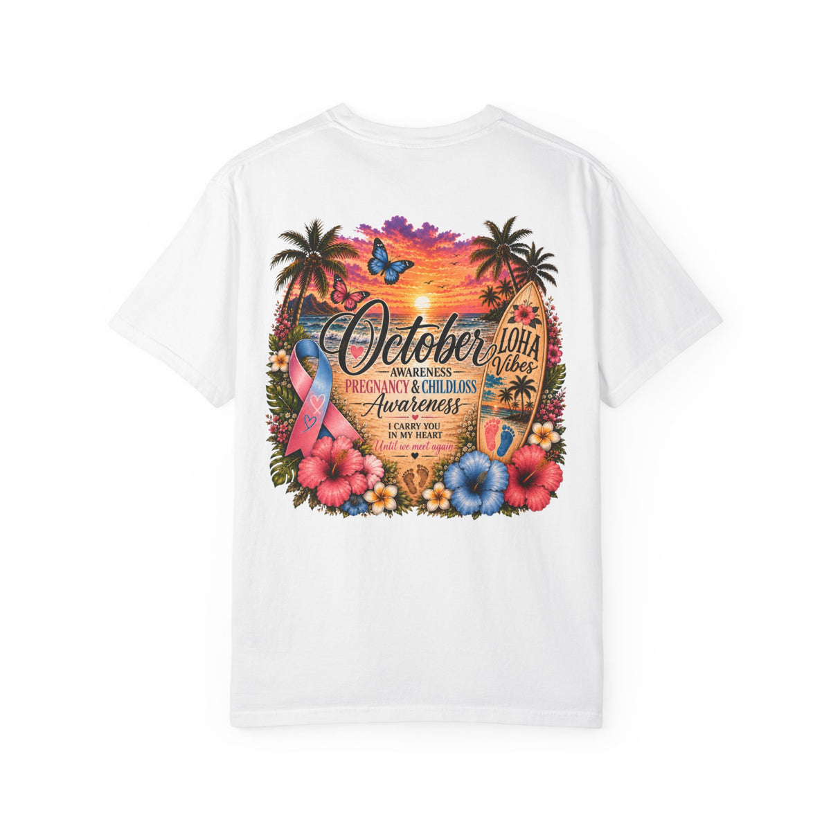 "Mama" to an Angel in Heaven T-Shirt — October Pregnancy & Childloss Awareness Sunset Floral Backprint