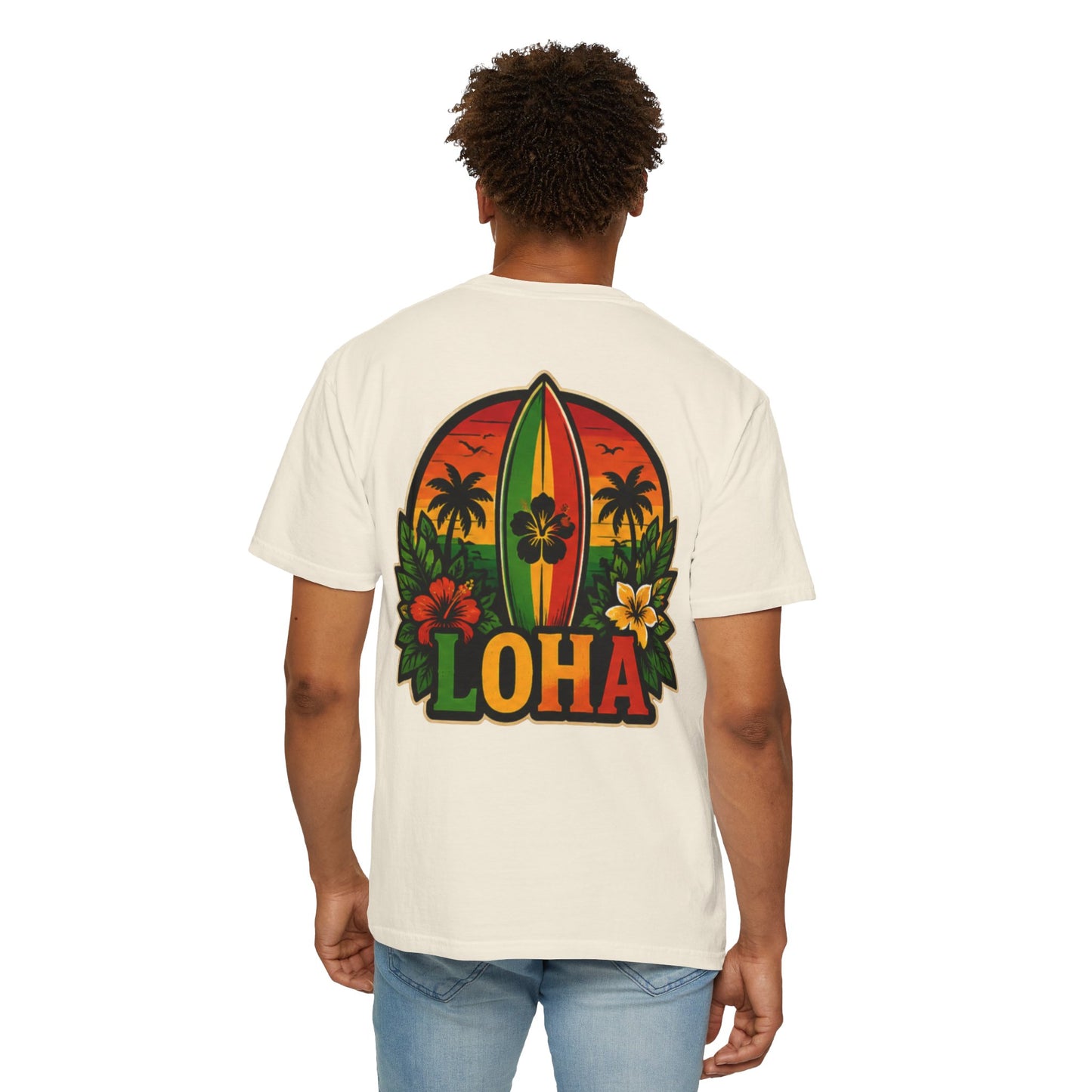 Loha Surf T-Shirt — Tropical Hibiscus Sunset Graphic