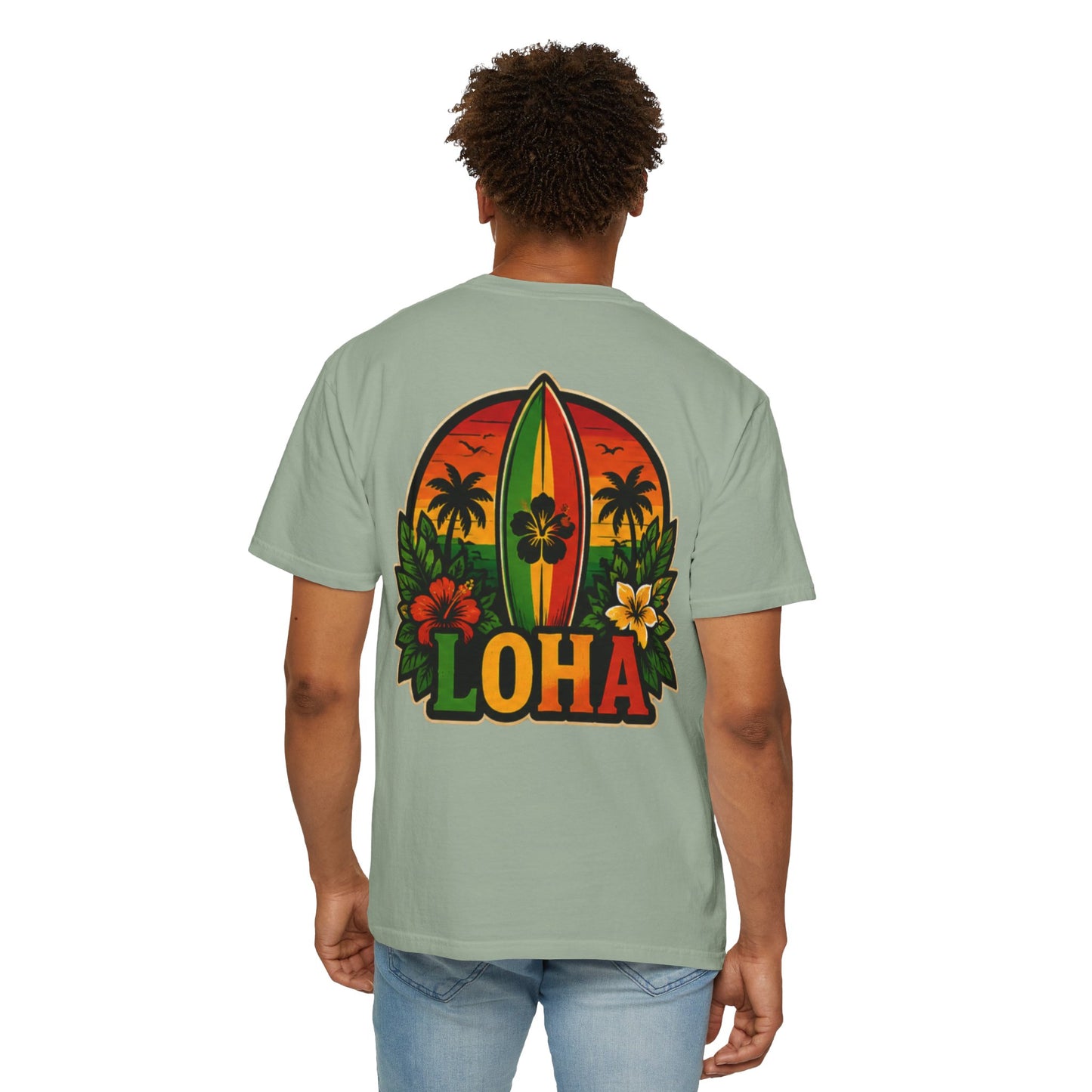 Loha Surf T-Shirt — Tropical Hibiscus Sunset Graphic