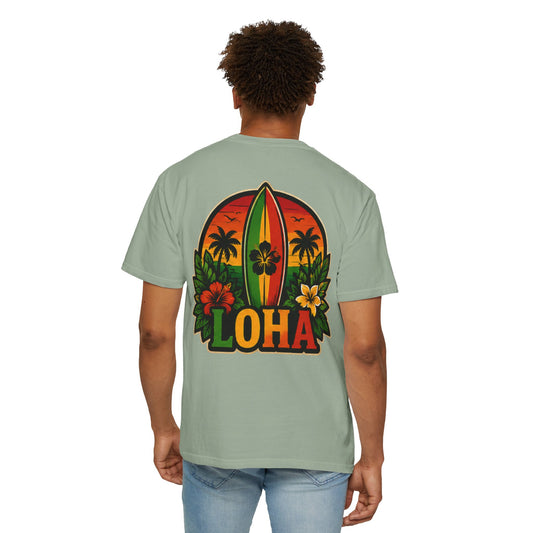Loha Surf T-Shirt — Tropical Hibiscus Sunset Graphic