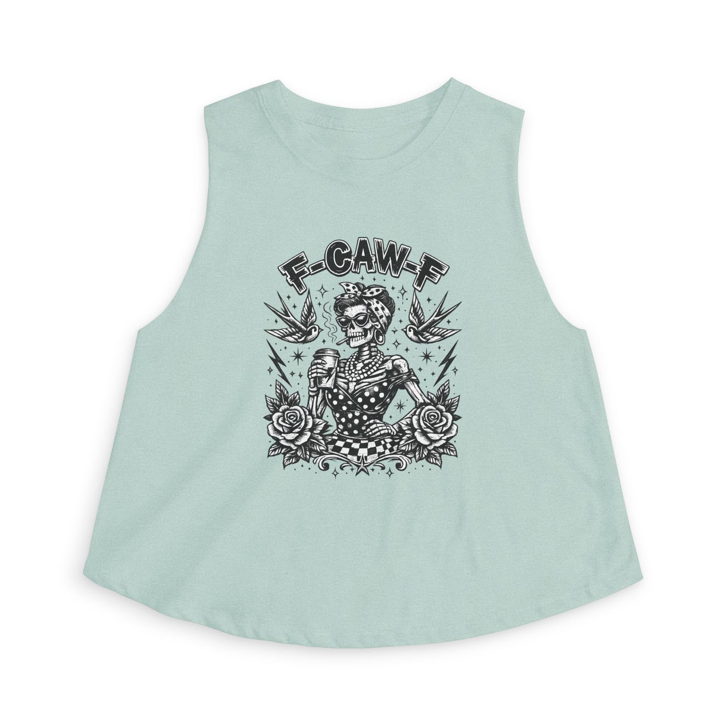 Women's Crop Top — Rockabilly Skeleton 'F-GAW-F' Graphic Tank