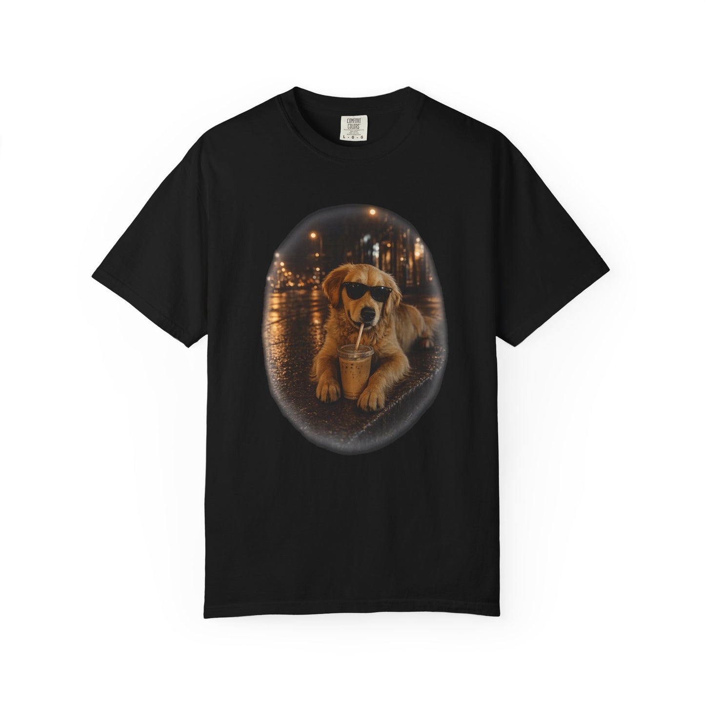 Dog with Sunglasses T-Shirt — Cool Golden Retriever Night Scene Tee