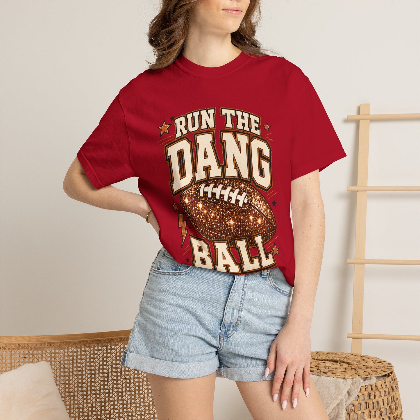 Run the Dang Ball Football T-Shirt — Retro Glitter Football Graphic Tee