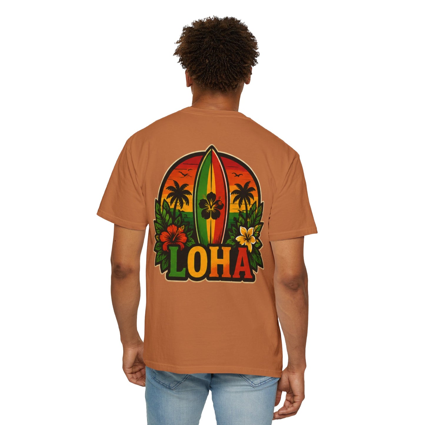 Loha Surf T-Shirt — Tropical Hibiscus Sunset Graphic