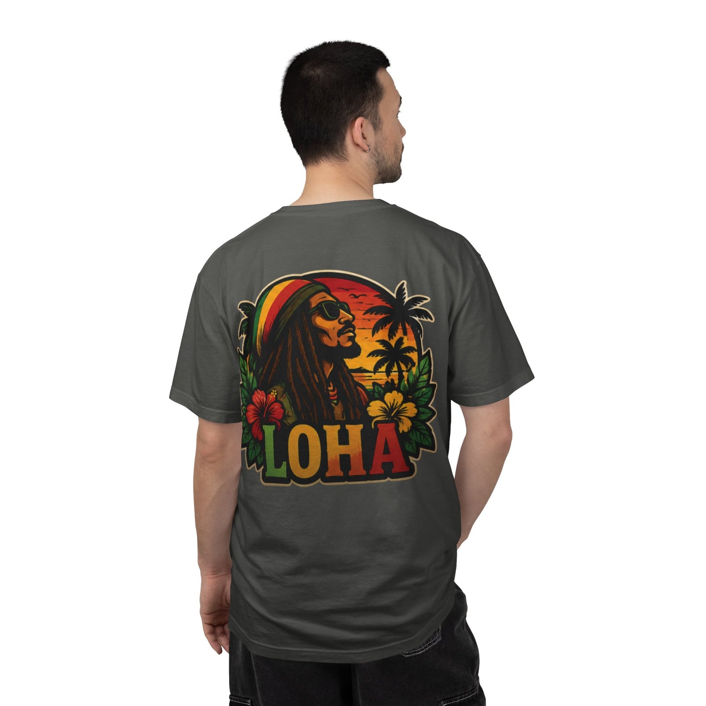 Rasta Aloha T-Shirt — "LOHA" Reggae Sunset Tee
