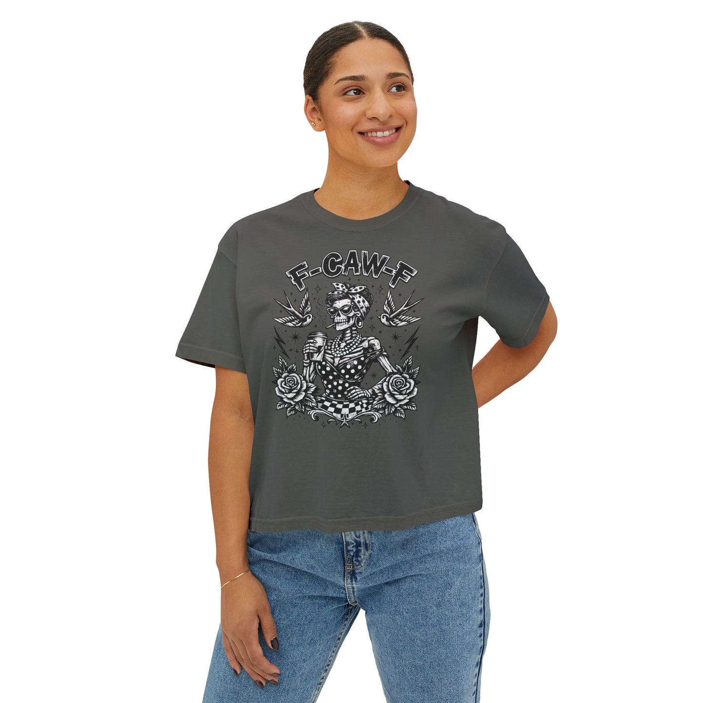 Graphic Tee — 'F-GAW-F' Retro Skull Pinup Design